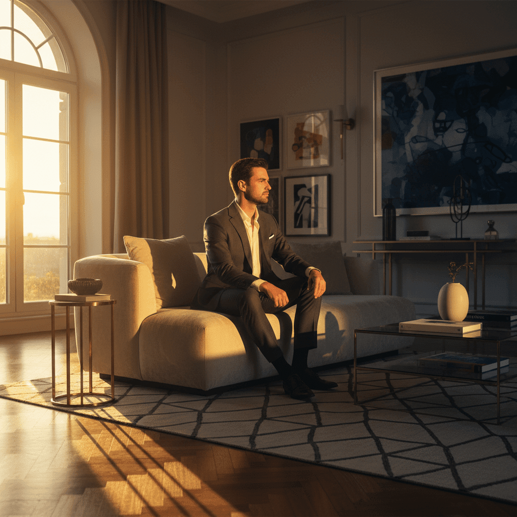 A person sitting on a couchDescription automatically generated