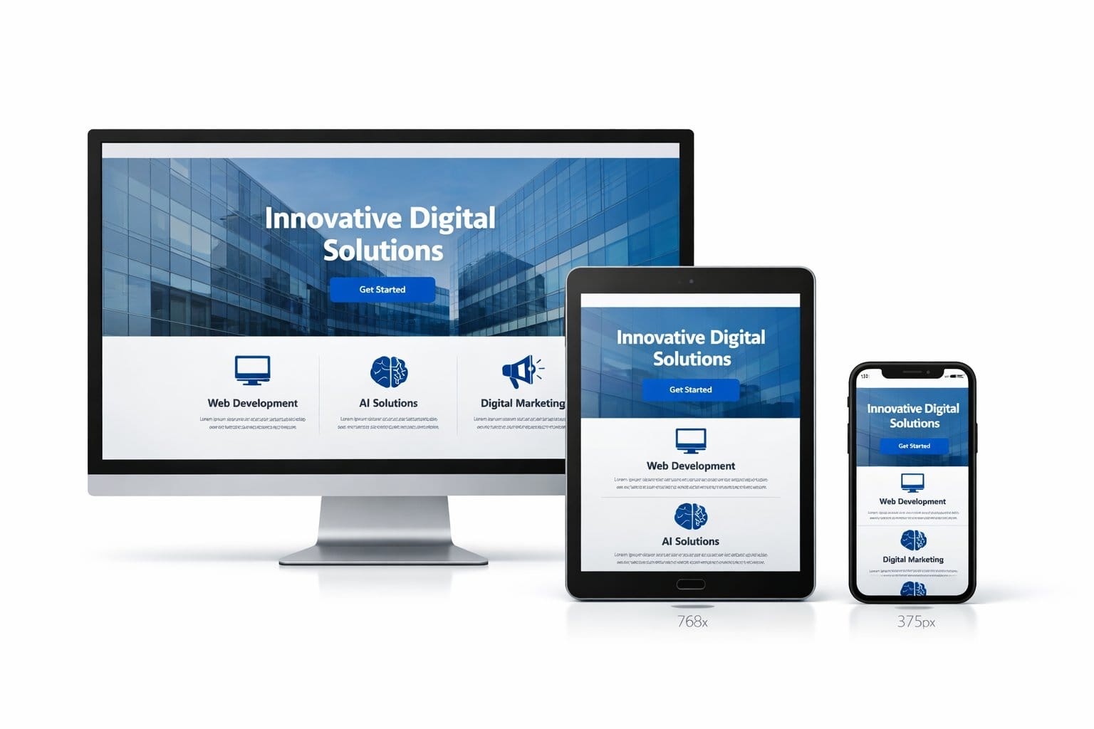 Divi AI responsive design preview showing desktop, tablet, and mobile versions of a website layout