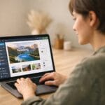 Blogger working on a Divi WordPress page with AI tools open in browser