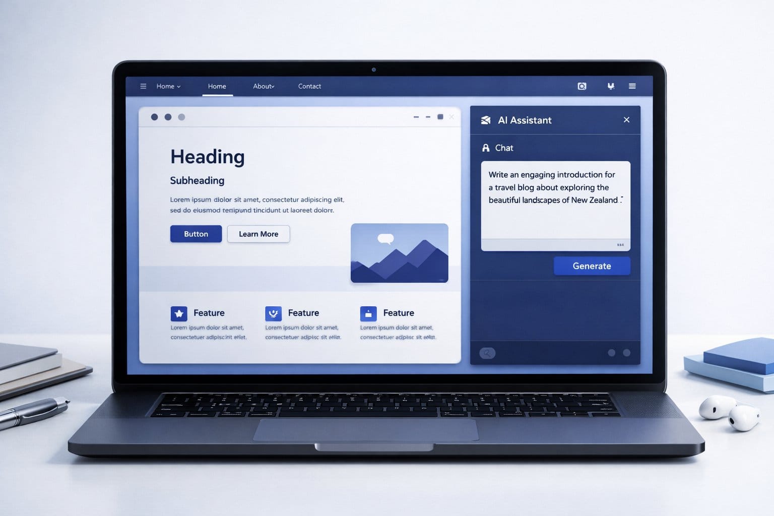 Divi AI panel open in the Visual Builder with a detailed text prompt being entered