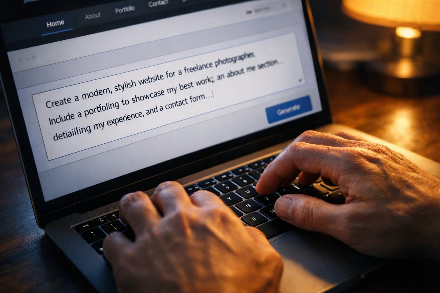Close-up view of a detailed prompt being typed into the Divi AI layout generator field