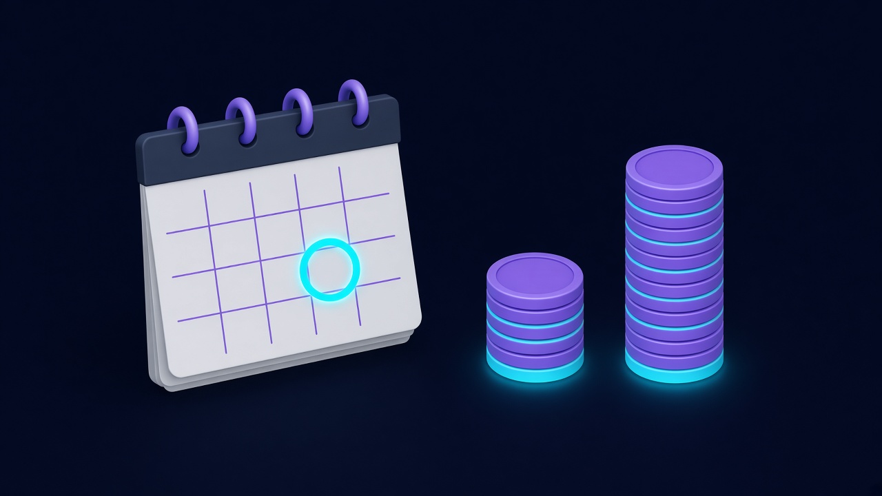 Illustration of a calendar with one date circled next to a short coin stack and a coin stack twice as tall, representing the Gemini 4 Argon API price doubling on December 1, 2026