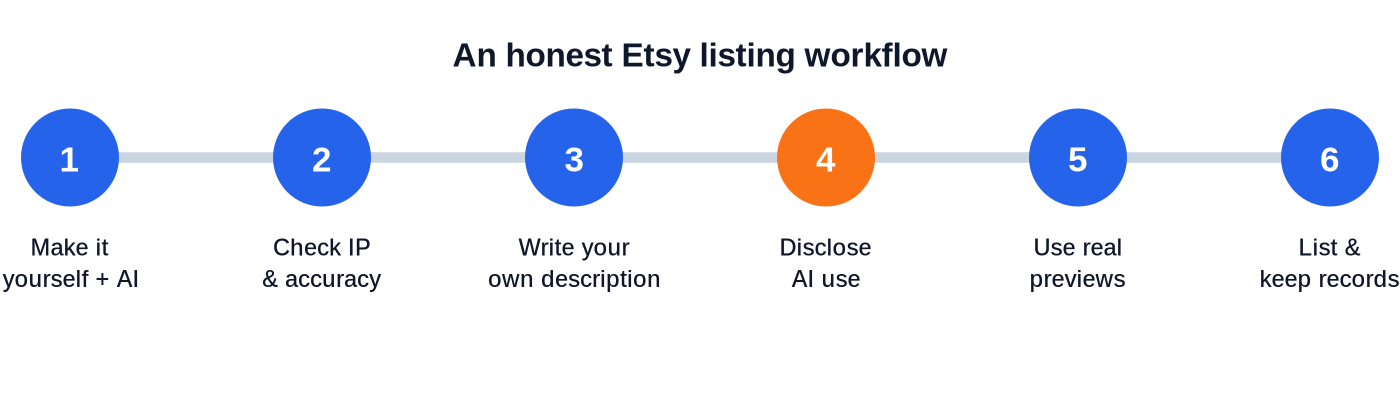 A six-step listing workflow. The orange step is the required disclosure.